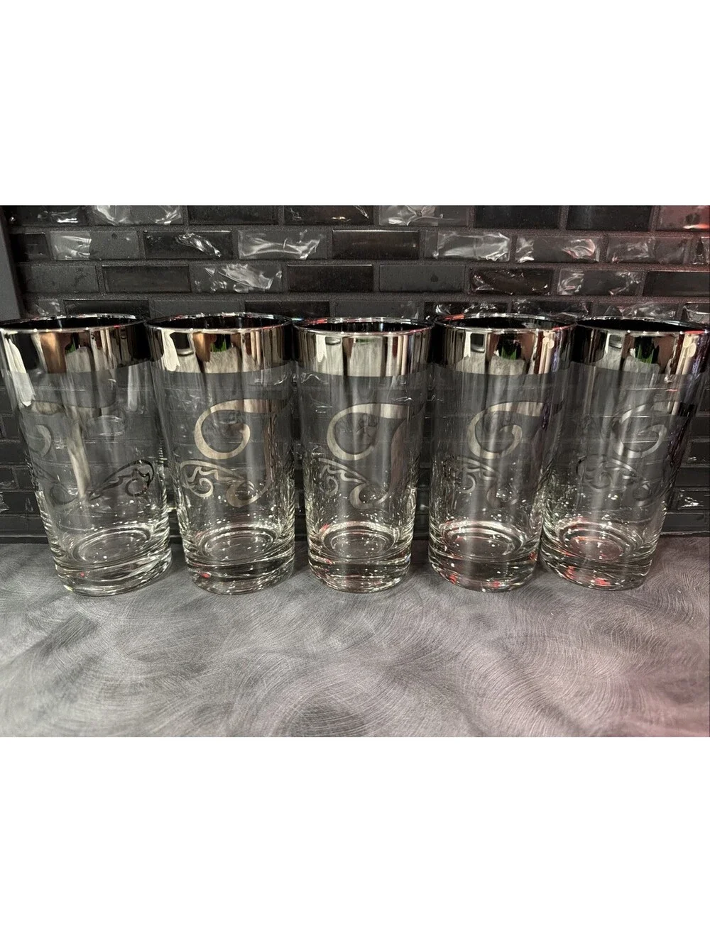 MCM Glastonbury Highball Tom Collins Glasses Monogram Platinum T 5.5